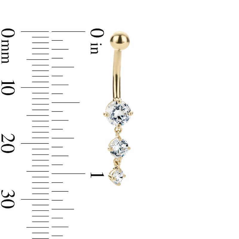 Main Image 2 of 10K Hollow Gold and Yellow Ion-Plated CZ Three Stone Dangle Belly Ring - 14G 3/8"