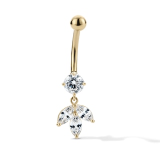 10K Hollow Gold and Yellow Ion-Plated CZ Marquise Dangle Belly Ring - 14G 3/8"
