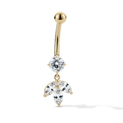 10K Hollow Gold and Yellow Ion-Plated CZ Marquise Dangle Belly Ring - 14G 3/8"