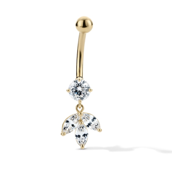 10K Hollow Gold and Yellow Ion-Plated CZ Marquise Dangle Belly Ring - 14G 3/8"
