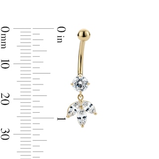 10K Hollow Gold and Yellow Ion-Plated CZ Marquise Dangle Belly Ring - 14G 3/8"