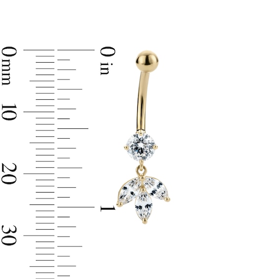 10K Hollow Gold and Yellow Ion-Plated CZ Marquise Dangle Belly Ring - 14G 3/8"