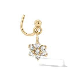 10K Solid Gold CZ Flower Dangle Screw Nose Stud - 22G 1/2"