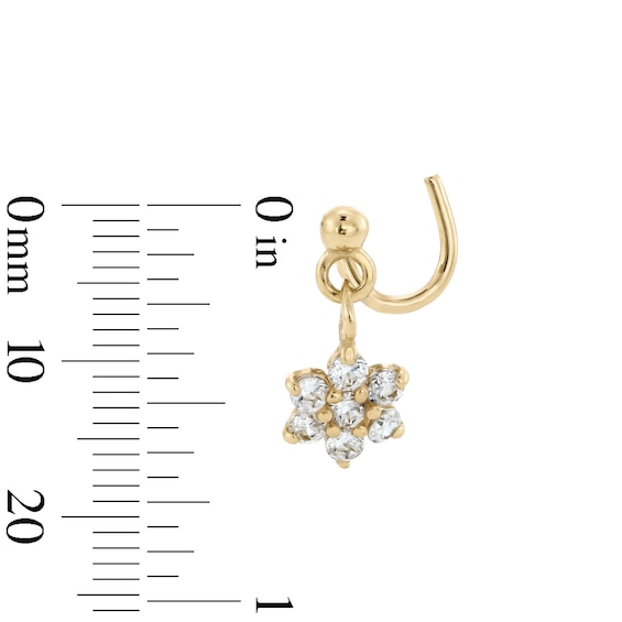 10K Solid Gold CZ Flower Dangle Screw Nose Stud - 22G 1/2"