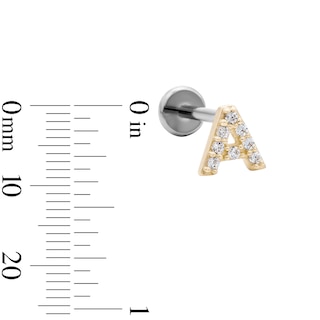 14K Gold and Titanium CZ "A" Initial Stud – 18G 5/16"