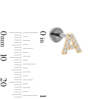 14K Gold and Titanium CZ "A" Initial Stud – 18G 5/16"