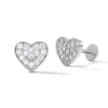 Solid Sterling Silver CZ Pavé Heart Flat Back Studs