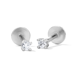 Solid Sterling Silver 2mm CZ Round Flat Back Studs