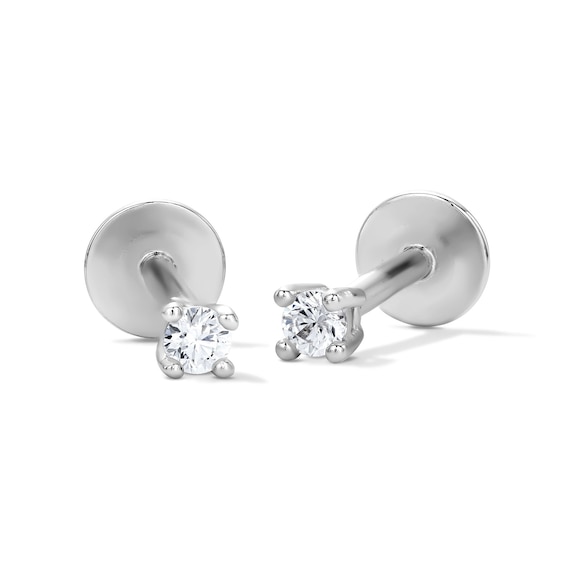 Solid Sterling Silver 2mm CZ Round Flat Back Studs