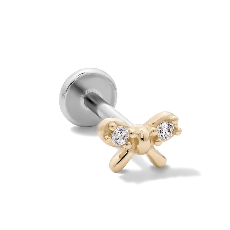 Main Image 1 of 14K Hollow Gold and Titanium CZ Bow Stud – 18G 5/16"