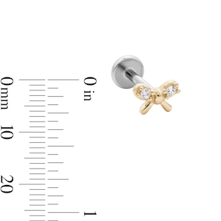 14K Hollow Gold and Titanium CZ Bow Stud – 18G 5/16"