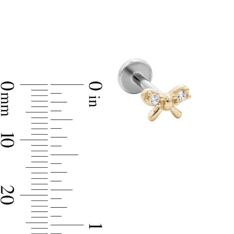 Main Image 2 of 14K Hollow Gold and Titanium CZ Bow Stud – 18G 5/16"