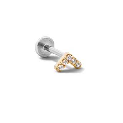 14K Hollow Gold and Titanium CZ Chevron Stud – 18G 5/16"
