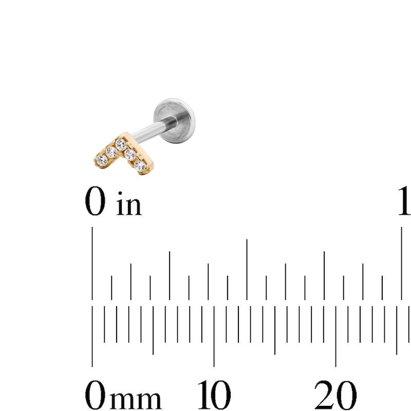 Main Image 2 of 14K Hollow Gold and Titanium CZ Chevron Stud – 18G 5/16"