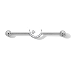 Titanium CZ Moon Industrial Barbell - 14G 1 1/2"