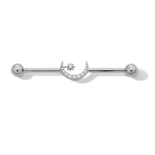 Titanium CZ Moon Industrial Barbell - 14G 1 1/2"