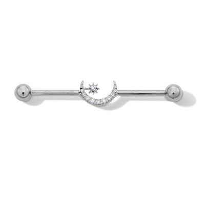 Titanium CZ Moon Industrial Barbell - 14G 1 1/2"