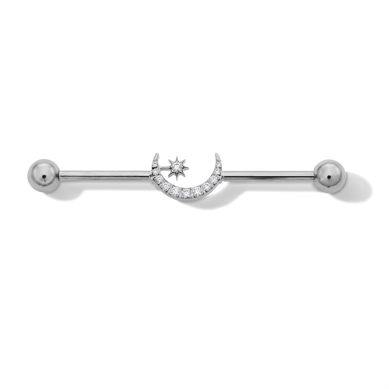 Titanium CZ Moon Industrial Barbell - 14G 1 1/2"