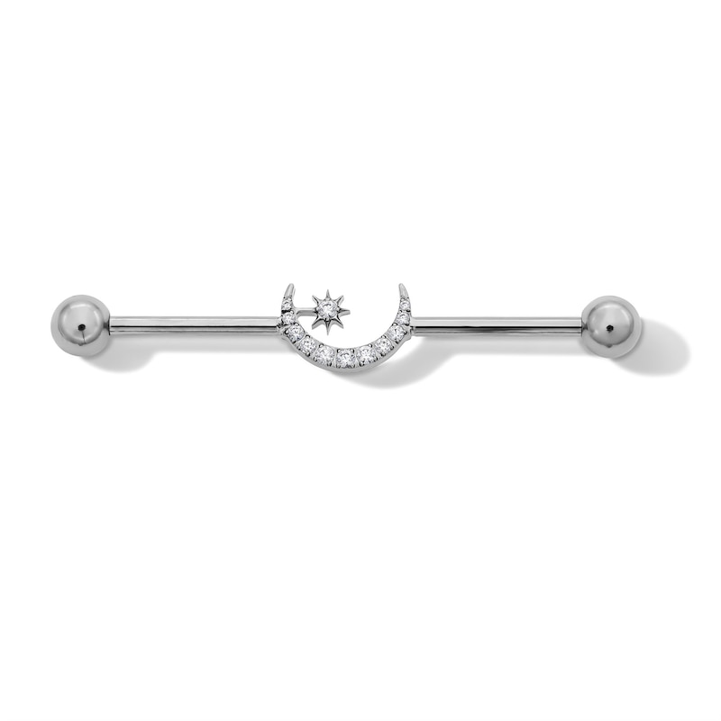 Main Image 1 of Titanium CZ Moon Industrial Barbell - 14G 1 1/2"