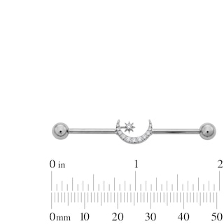 Titanium CZ Moon Industrial Barbell - 14G 1 1/2"