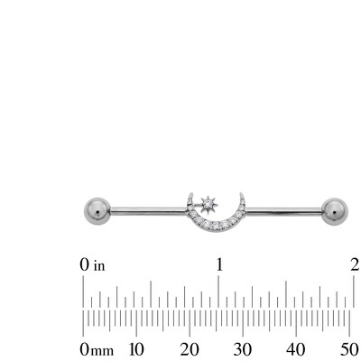 Titanium CZ Moon Industrial Barbell - 14G 1 1/2"