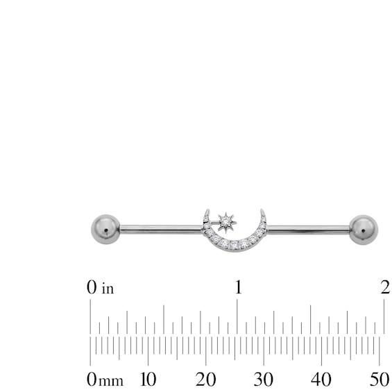 Titanium CZ Moon Industrial Barbell - 14G 1 1/2"