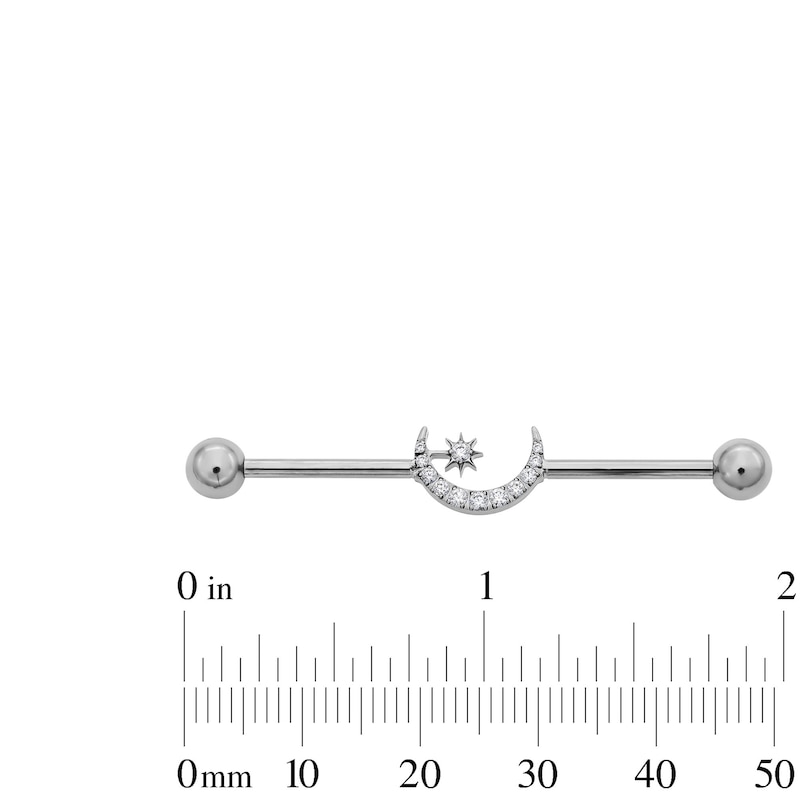 Main Image 2 of Titanium CZ Moon Industrial Barbell - 14G 1 1/2"