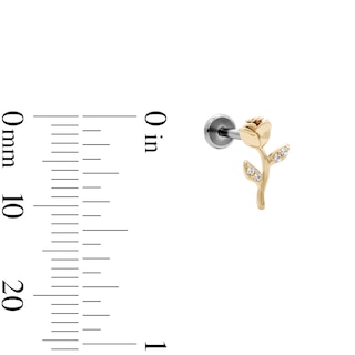14K Hollow Gold and Titanium CZ Rose Stud - 18G 5/16"