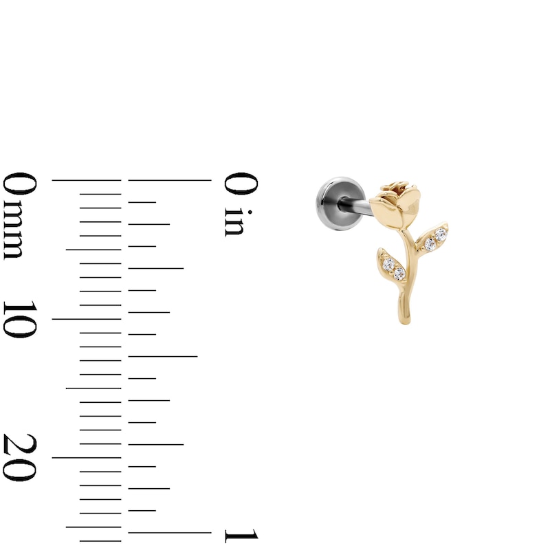 Main Image 2 of 14K Hollow Gold and Titanium CZ Rose Stud - 18G 5/16"