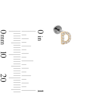 14K Hollow Gold and Titanium CZ "D" Initial Stud - 18G 5/16"