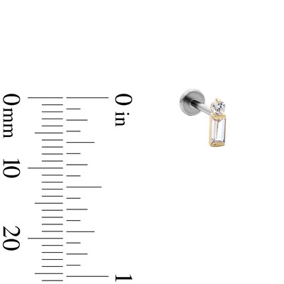 14K Hollow Gold and Titanium Baguette and Round CZ Stud - 18G 5/16"