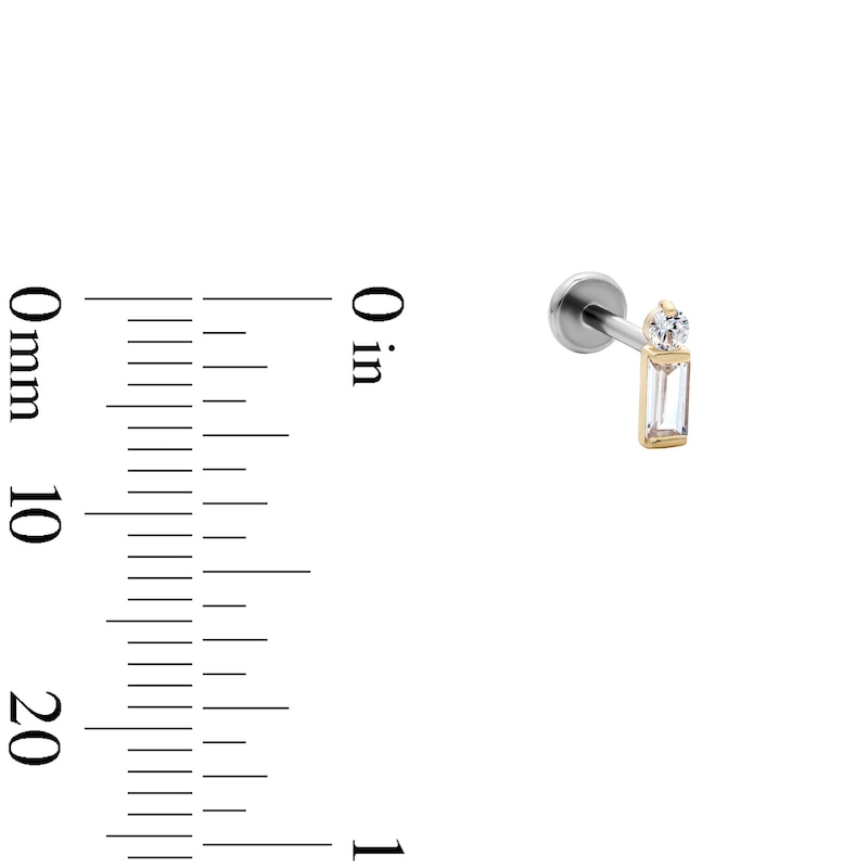 Main Image 2 of 14K Hollow Gold and Titanium Baguette and Round CZ Stud - 18G 5/16"