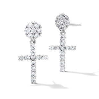 Solid Sterling Silver CZ Pavé Cross Drop Studs