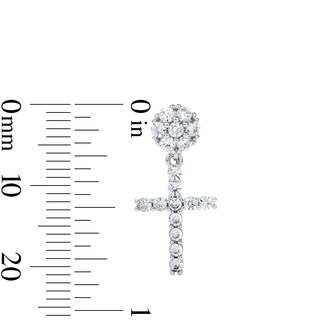 Solid Sterling Silver CZ Pavé Cross Drop Studs