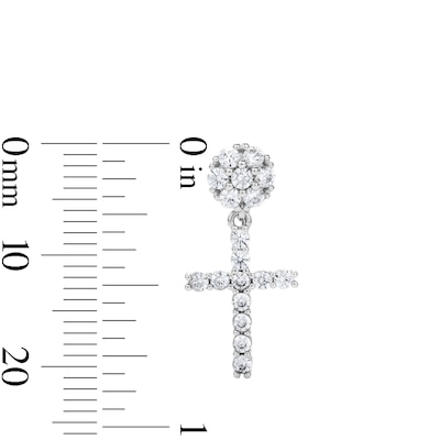 Solid Sterling Silver CZ Pavé Cross Drop Studs