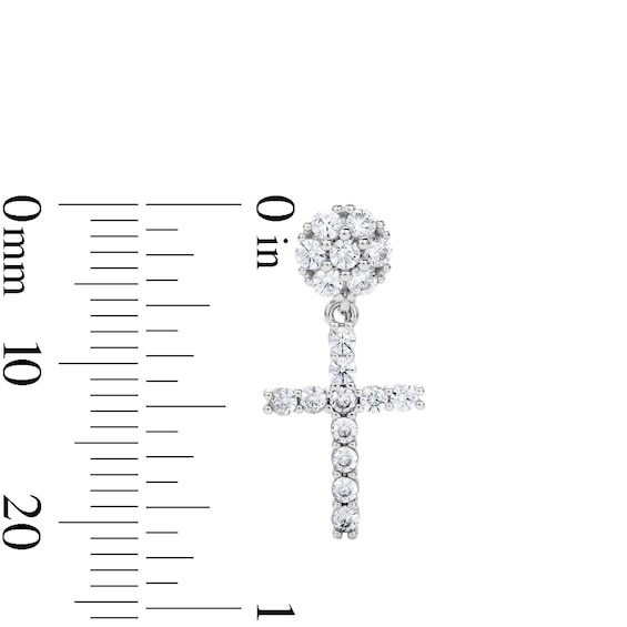 Solid Sterling Silver CZ Pavé Cross Drop Studs