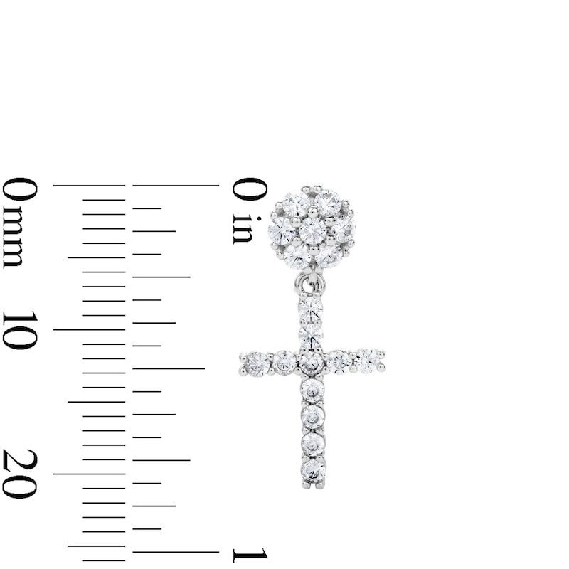 Main Image 2 of Solid Sterling Silver CZ Pavé Cross Drop Studs