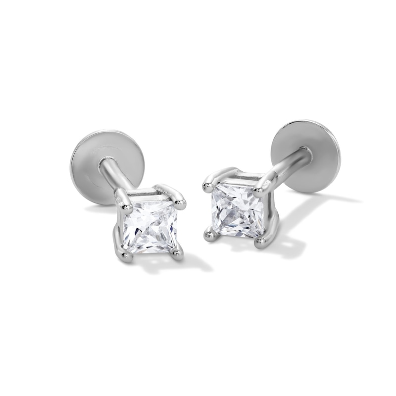 Main Image 1 of Solid Sterling Silver 3mm CZ Princess-Cut Flat Back Studs