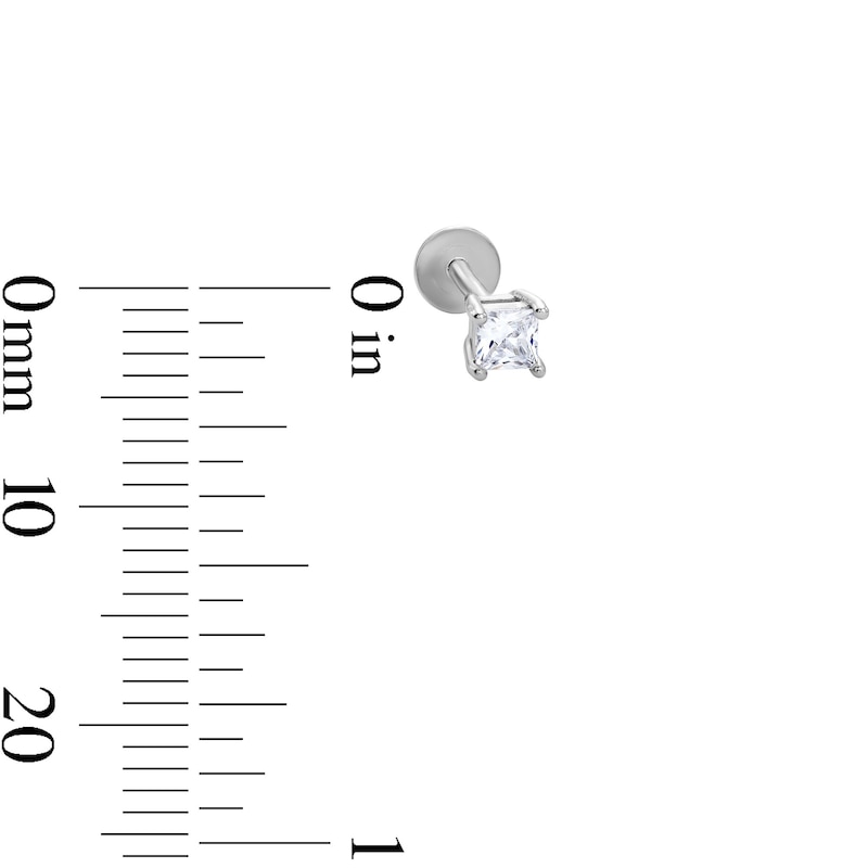 Main Image 2 of Solid Sterling Silver 3mm CZ Princess-Cut Flat Back Studs