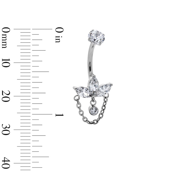 Titanium CZ Marquise Cluster Chain Dangle Belly Ring - 14G 7/8"