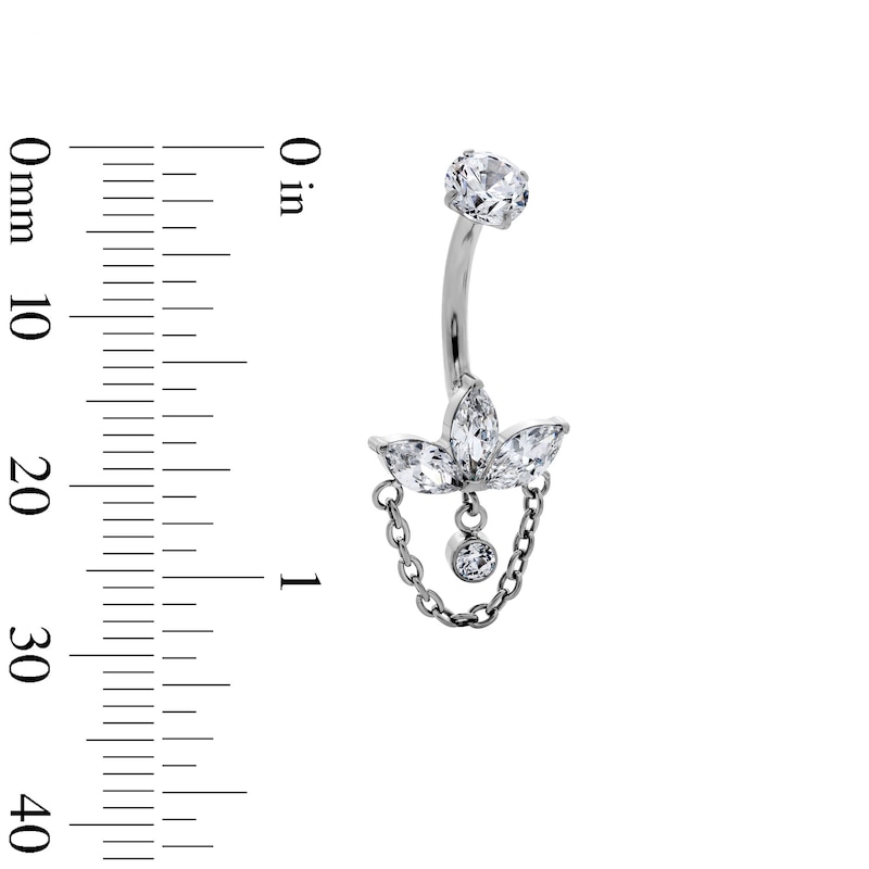 Main Image 2 of Titanium CZ Marquise Cluster Chain Dangle Belly Ring - 14G 7/8"