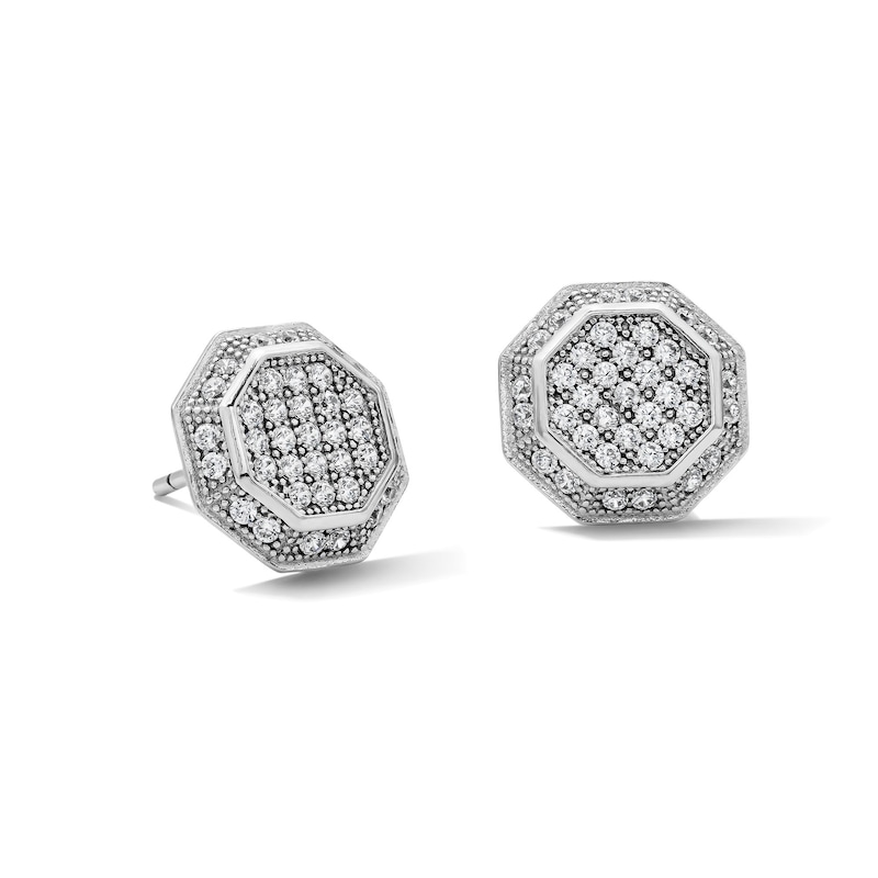 Sterling Silver CZ Composite Octagon Studs
