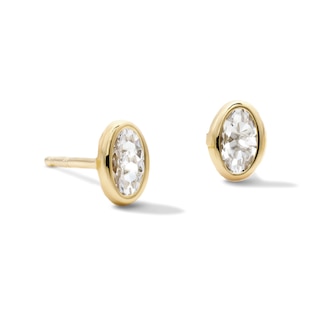 10K Semi-Solid Gold CZ Oval Bezel Studs