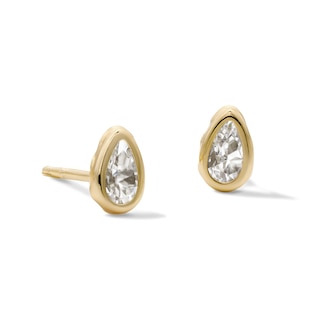 10K Semi-Solid Gold CZ Pear Bezel Studs