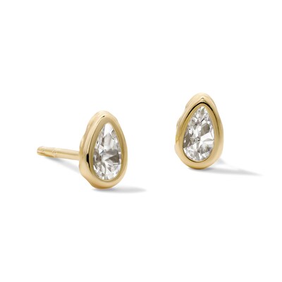 10K Semi-Solid Gold CZ Pear Bezel Studs