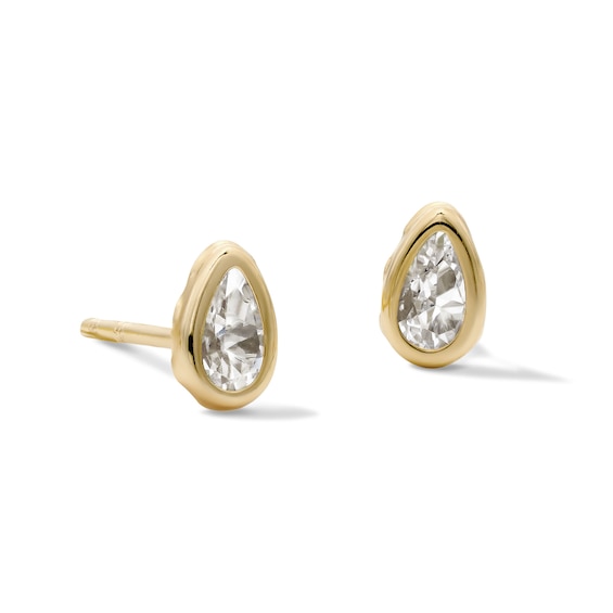 10K Semi-Solid Gold CZ Pear Bezel Studs