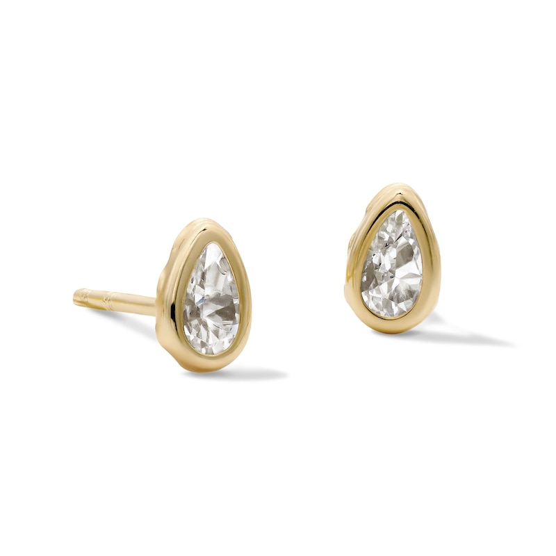 Main Image 1 of 10K Semi-Solid Gold CZ Pear Bezel Studs