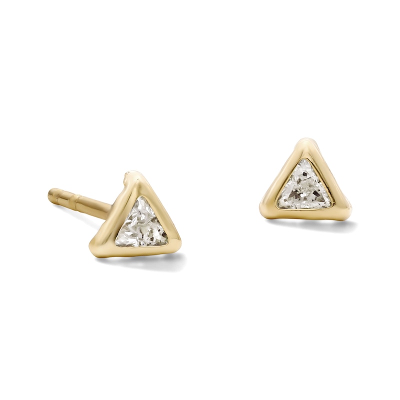 Main Image 1 of 10K Semi-Solid Gold CZ Triangle Bezel Studs