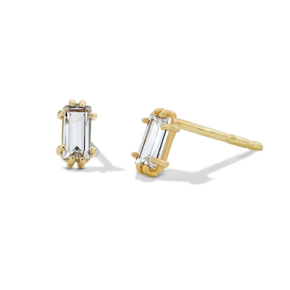 10K Semi-Solid Gold CZ Emerald-Cut Studs