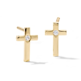 10K Semi-Solid Gold CZ Polished Cross Studs
